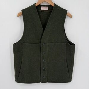 Filson Mackinaw Wool Vest Forest Green USA Made Utility Pockets Men 43 Large